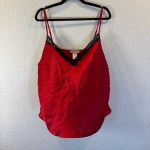 Red Satin Camisole with Black Lace Trim